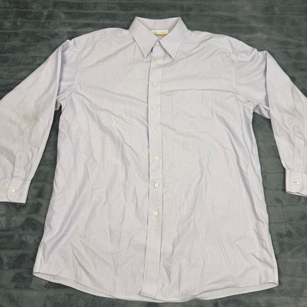 Roundtree & Yorke Gold Label Mens 16.5 33 Purple Stripe Poplin Dress Shirt 14573
